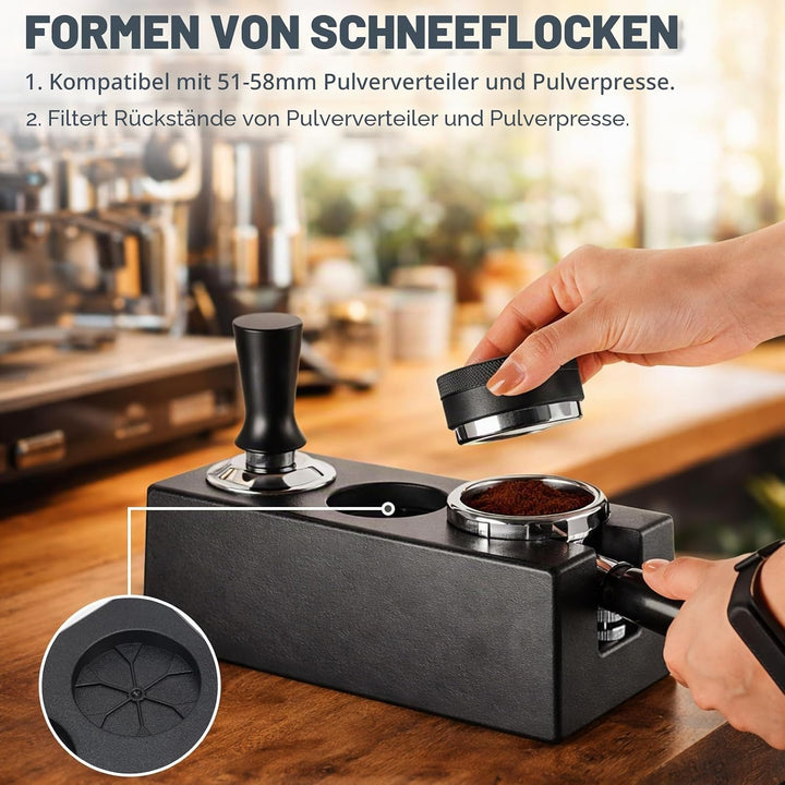Tamperstation 51–58 mm Schwarz, Höhenverstellbare Espresso Tamping Station aus ABS, Siebträger Zubeh