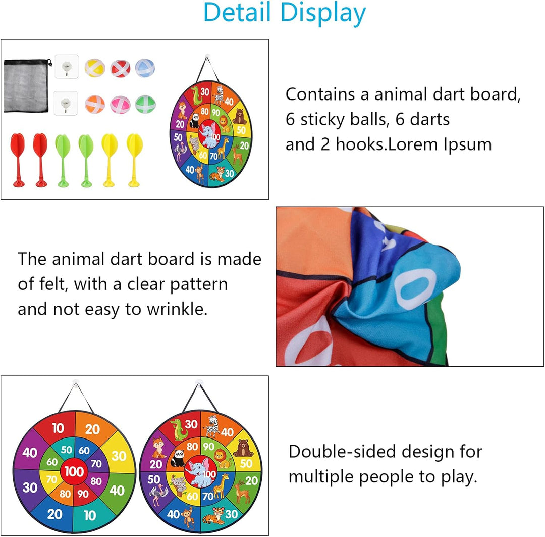 LAMEK Klett Dartscheibe Kinder Doppelseitige Dartspiel 66cm Faltbares Tier Klettballspiel mit 6 kleb