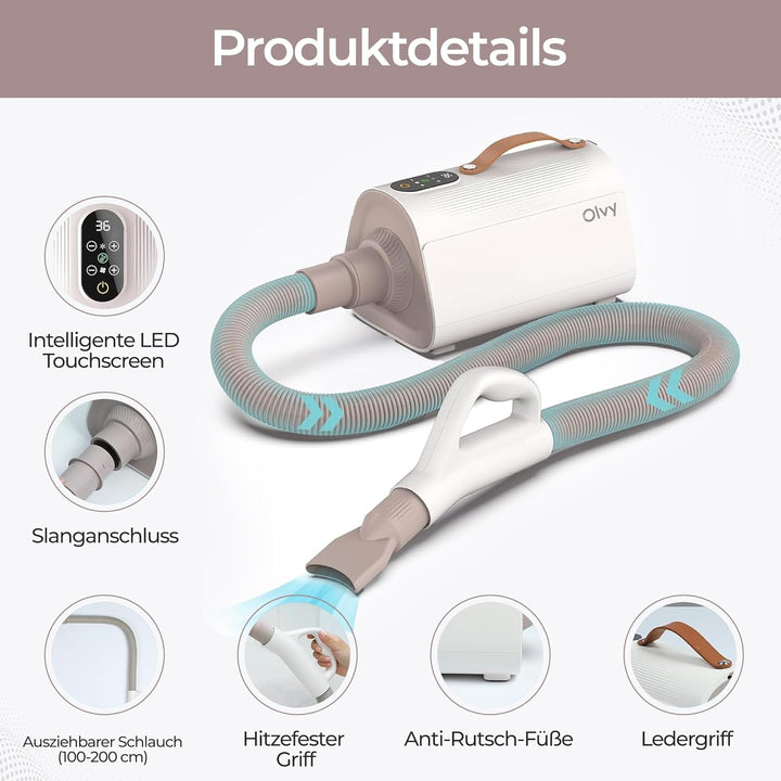 Olvy Hundefön Hundetrockner für Hundepflege Tierfön mit Einstellbarer Windgeschwindigkeit, Hundetroc