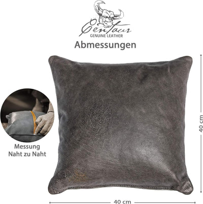 Centaur - Deko Lederkissen 40 x 40 cm für Sofa oder Schlafzimmer basaltgrau - Echt Leder Kissen Echt