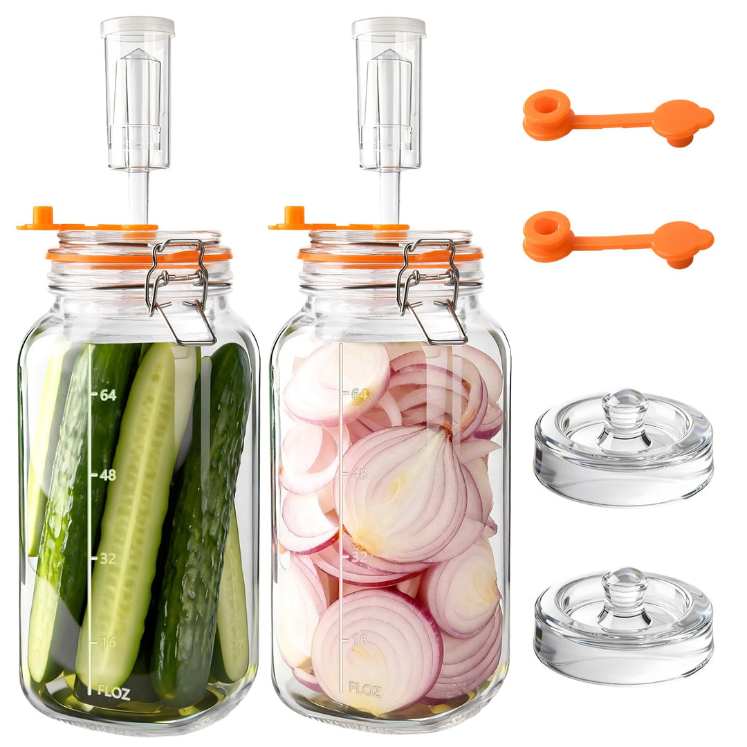 YBCPACK Fermentiergläser 2L mit Gärventil & Glasgewicht – grosses Einmachglas/Fermentationsglas Star