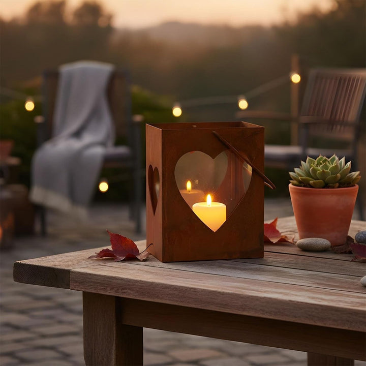 levandeo Windlicht Herz Laterne H28cm Gartenleuchte Rost Gartendeko Rostdeko Edelrost Deko, Herz