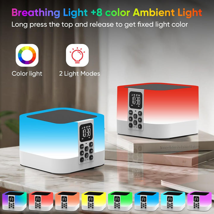 Bluetooth Lautsprecher mit Nachttischlampe Touch Dimmbar, Wecker Digital, White Noise Machine Baby &