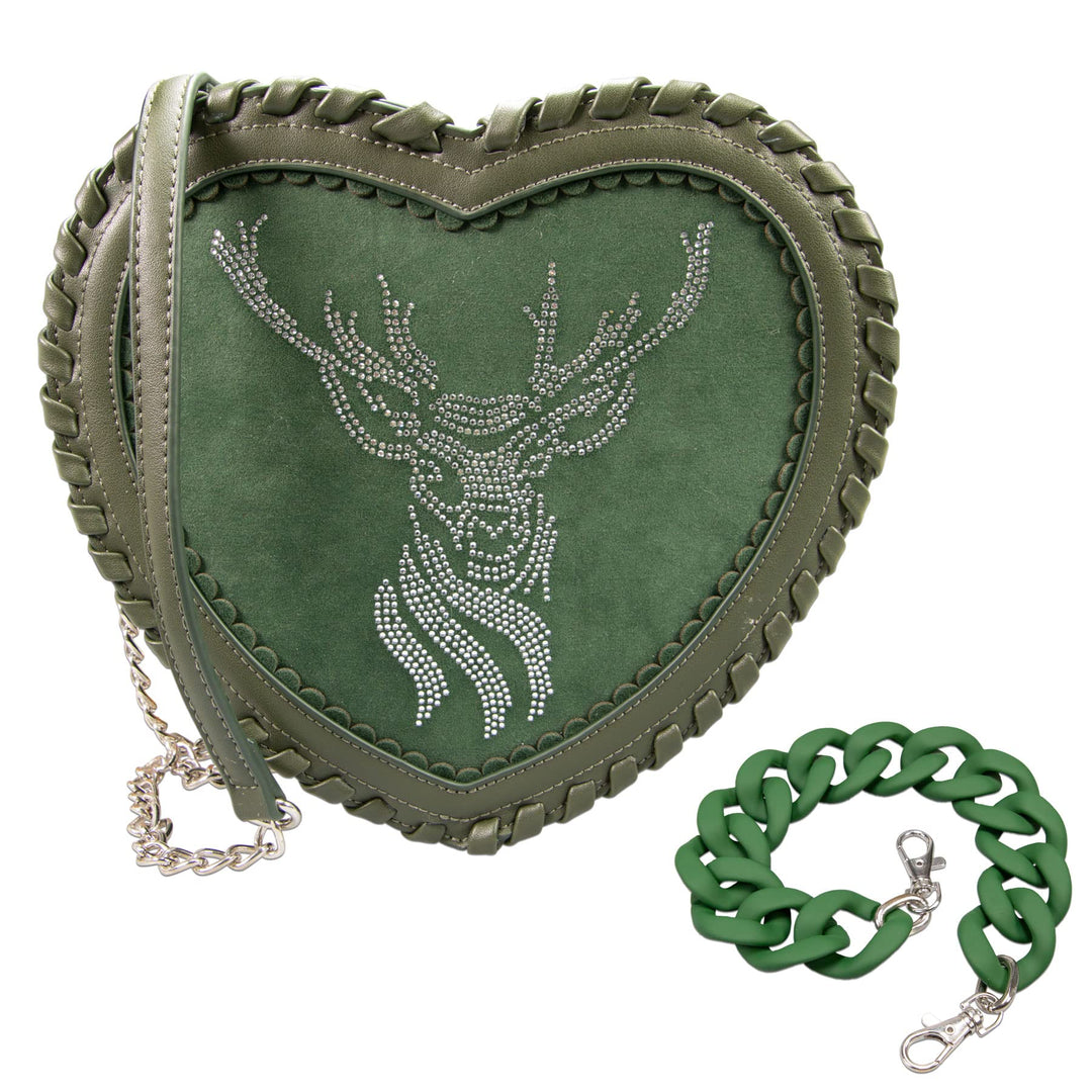Alpenflüstern Trachten-Herzhandtasche Strasshirsch - Damen Trachten Handtasche, Schultertasche fürs