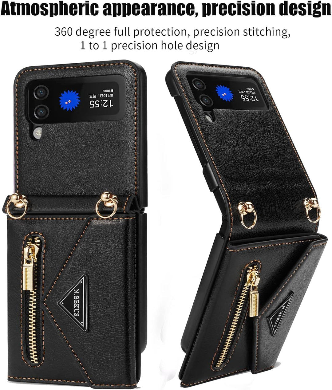 UDBKKDX Handyhülle für Samsung Galaxy Z Flip 5, Schutzhülle Mattes Leder mit Standfunktion hülle Kam