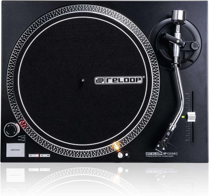 Reloop RP-1000 MK2 - Riemenantrieb für DJ und HiFi, 33 1/3 & 45 RPM, ausfahrbare Nadelbeleuchtung, p