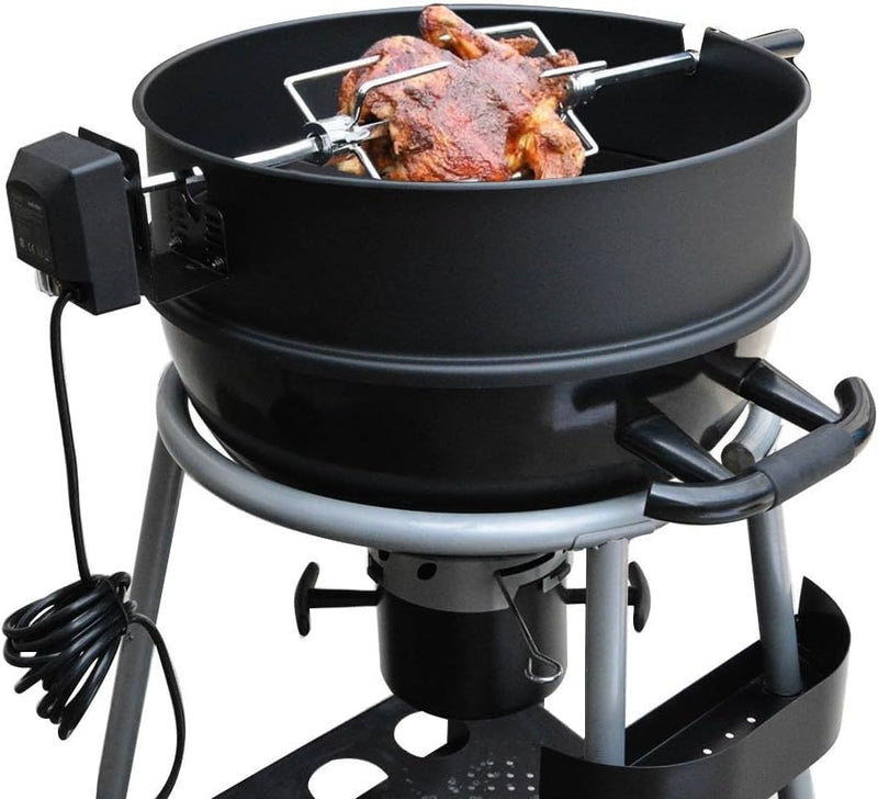 onlyfire 57CM Universal Drehspiess mit Motor Grillspiess-Aufsatz Set für Kugelgrill, Rotisserie, Hol