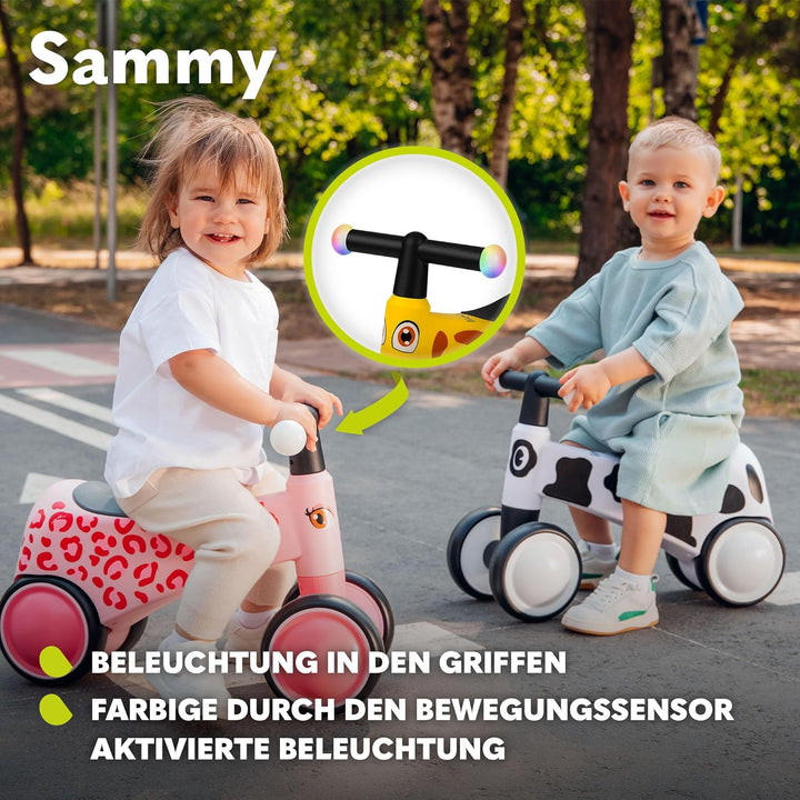 Lionelo Sammy Baby Rider 1 bis 3 Jahre, 4-Rad-Reiter bis 25 kg, rutschfeste Griffe mit Beleuchtung,
