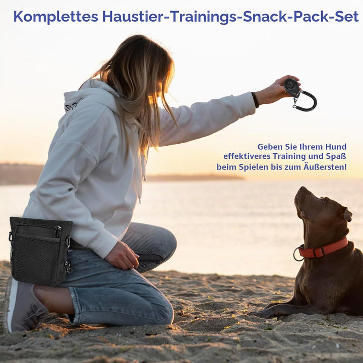 Leckerlitasche für Hunde Set mit Hundeleckerlis InnenTasche in Silikon Trainingsklicker und Hundekot