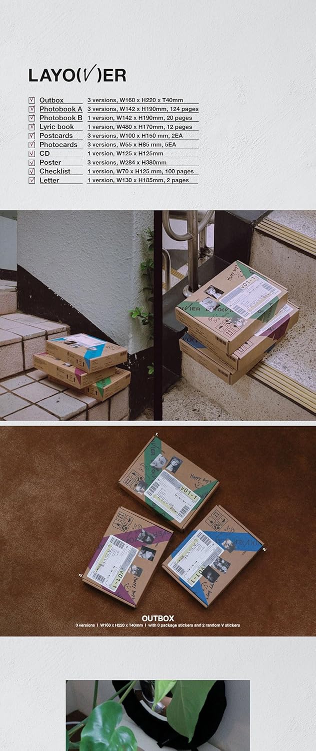 BTS V Layover 1st Solo Album Out box+Contents+Photobook+Lyric book+Photocard+etc+Tracking Sealed BAN