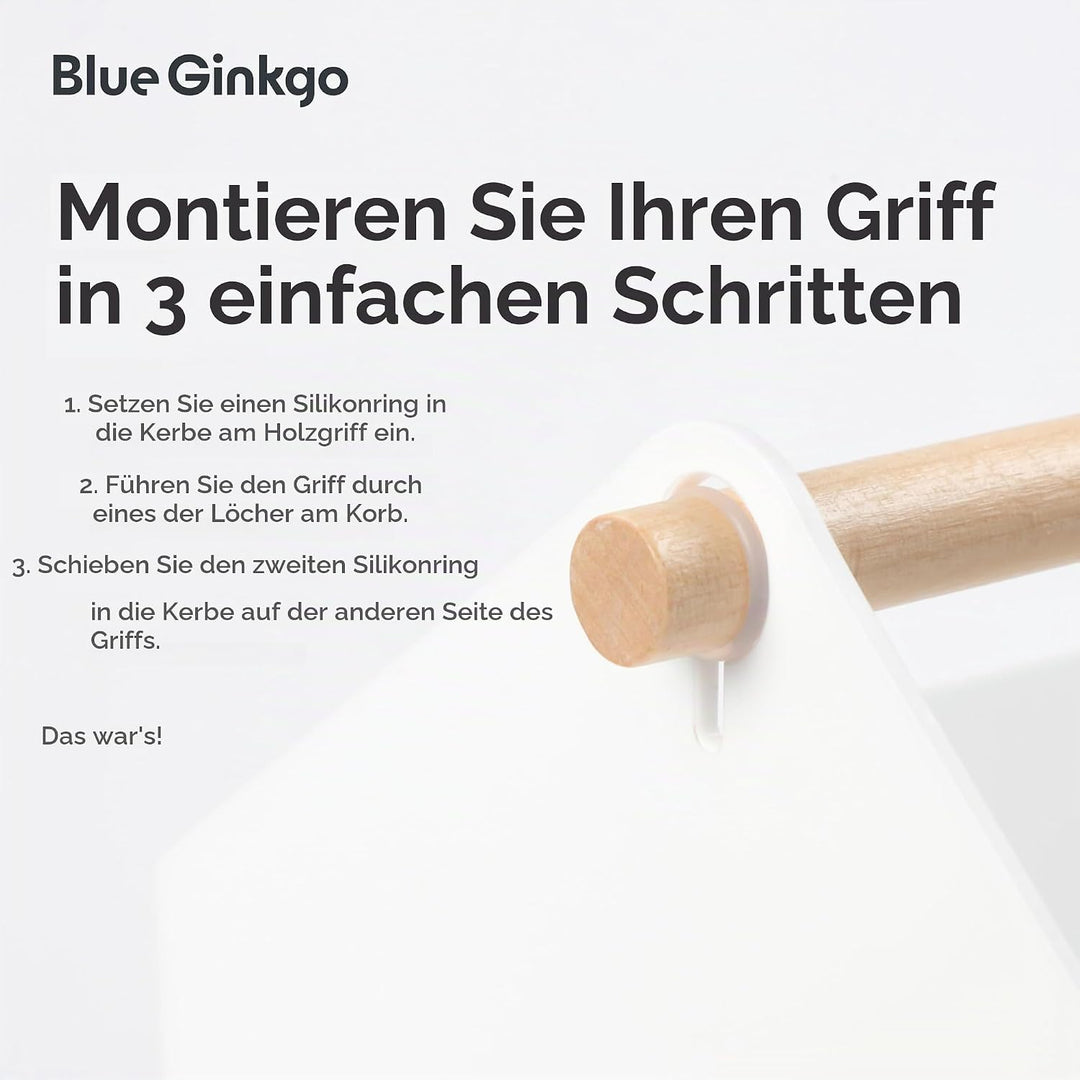 BLUE GINKGO Grosse Aufbewahrungskiste – Kunststoff-Caddy mit Holzgriff für Bad, Vorratsraum oder Rei