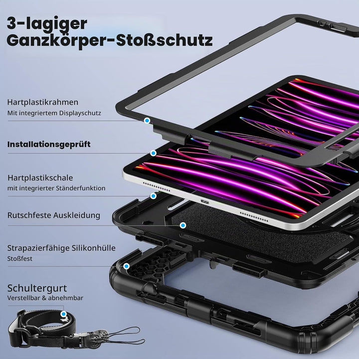 SEYMAC Hülle für iPad Pro 11 Zoll 2022/2021/2020/2018 (4./3./2./1.Generation), Stossfeste iPad Pro 1