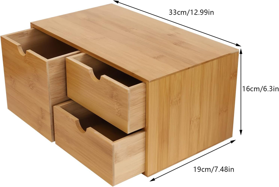 Natur Schreibtisch Organizer, Ablage Büroorganizer mit 3 Schubladen für Büroutensilien, Bambus Schub