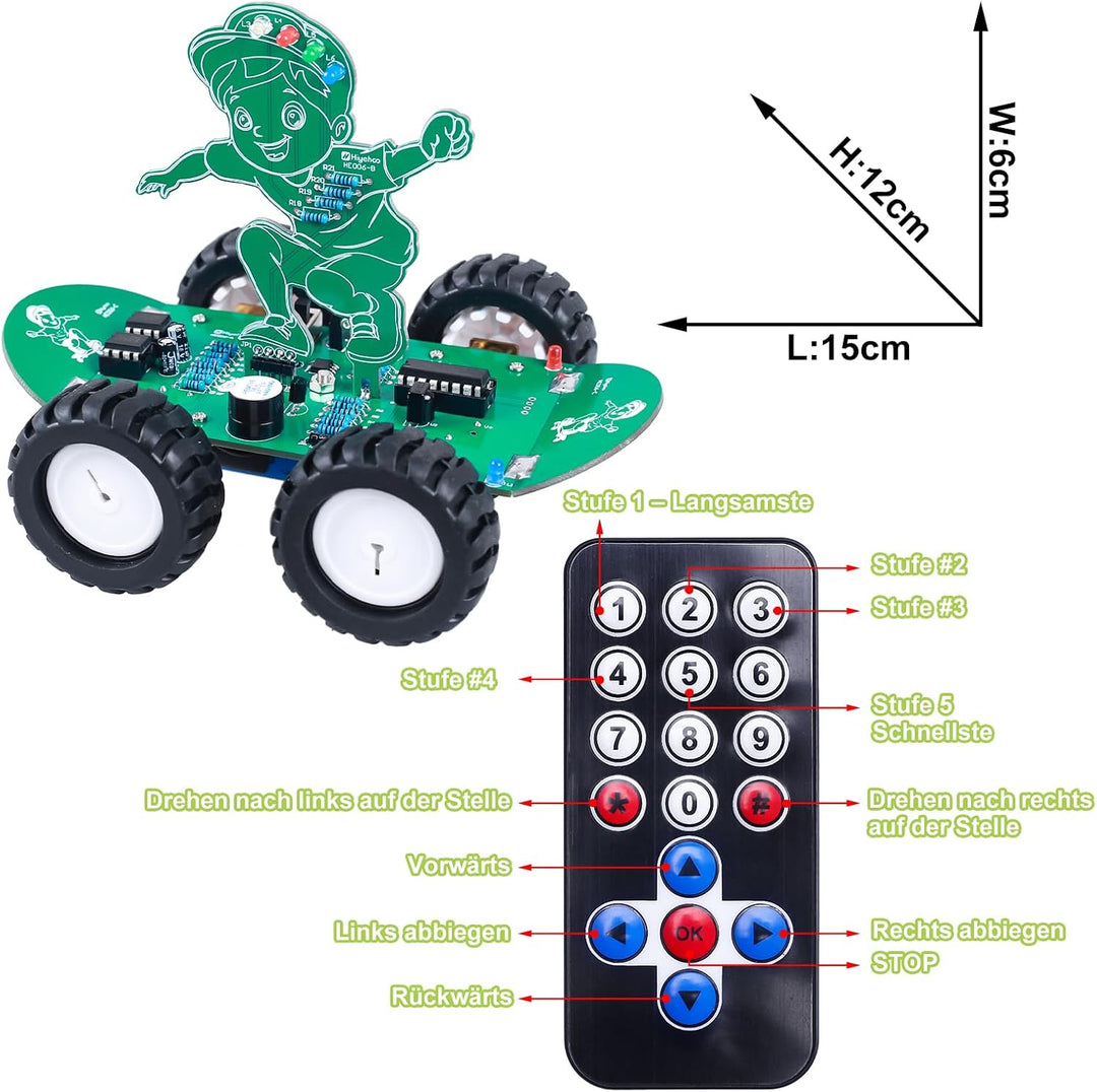 RC-Auto Elektronik Bausatz, 360° rotierendes Ferngesteuertes Auto Lötset STEM Löten Lernen DIY Lötpr