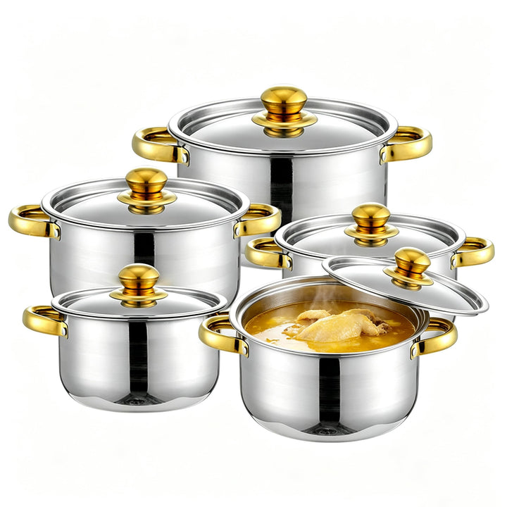 Topfset Induktion Edelstahl 10-teilig,5 Töpfe mit 5 Deckeln,Edelstahl | Kochtopf Set für Alle Herdar