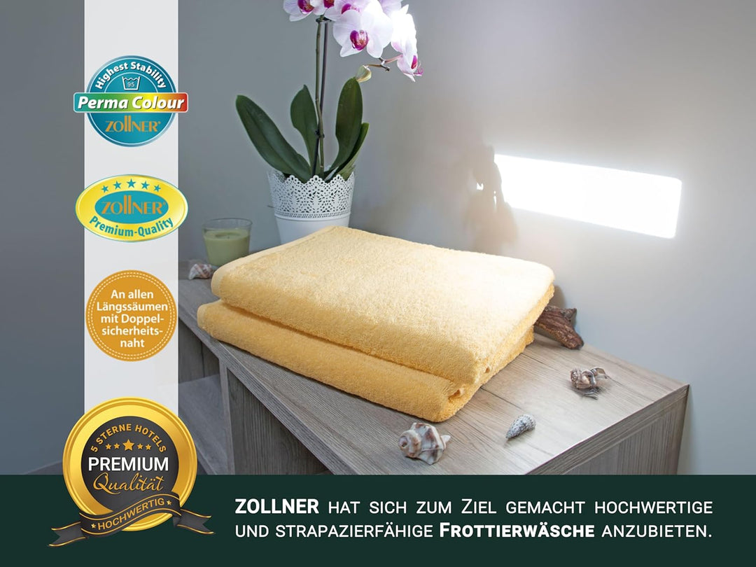 ZOLLNER 3er Set Handtücher gross, Duschtücher, 70x140 cm, Baumwolle, gelb, Gelb