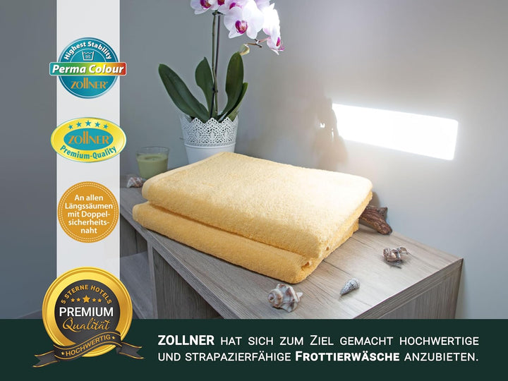 ZOLLNER 3er Set Handtücher gross, Duschtücher, 70x140 cm, Baumwolle, gelb, Gelb