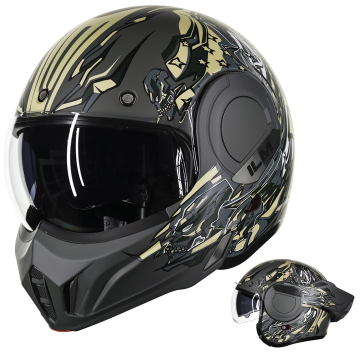 ILM Motorradhelm Integralhelm Klapphelm Fullface Helm Herren Damen ATV UTV mit 180° Umkehrbarer Kinn