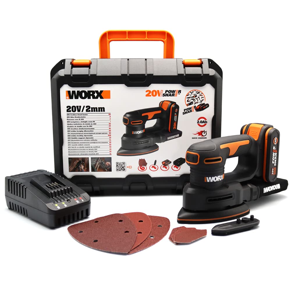 WORX WX822 Akku Detailschleifer 20V - Elektrische 20V Schleifmaschine für Holzmöbel, Türen, Ecken un