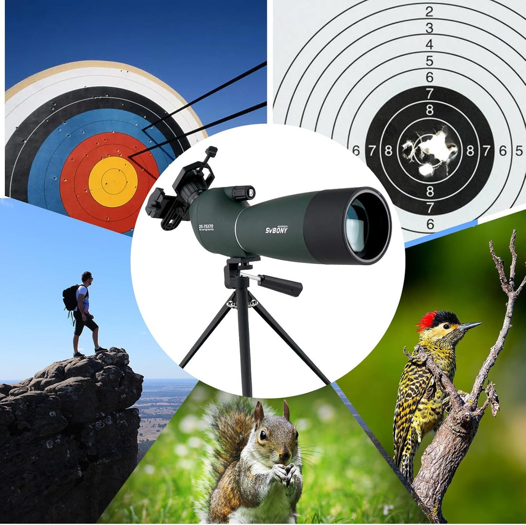 Svbony SV28 Spektiv 25-75x70 Abgewinkeltes Okular Wasserdicht BAK4 Prisma Monokular mit Stativ Handy