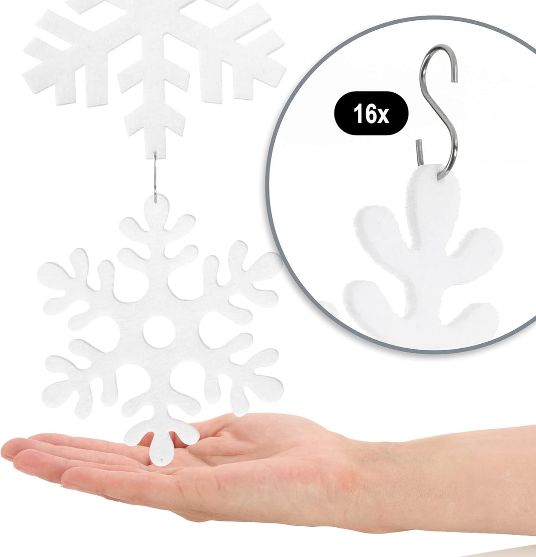 com-four® 16x Tannenbaumschmuck Set - Schneestern-Anhänger - Weihnachtsbaum-Hängedeko zum Dekorieren