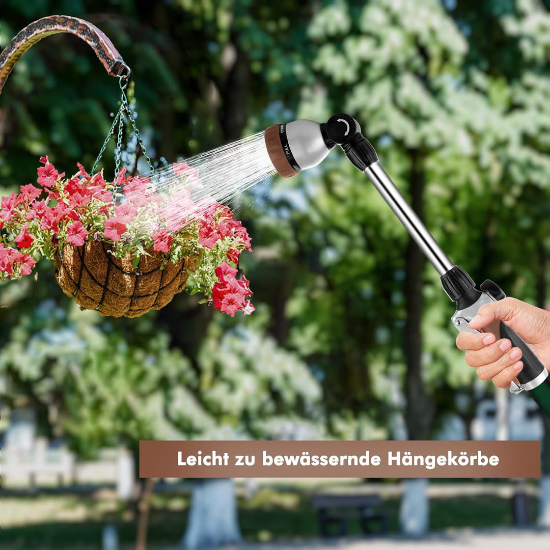 RESTMO Garten Giessstab Metall, 42cm Lang Gartenbrause mit Stiel, 180° schwenkbaren Kopf Stabbrause