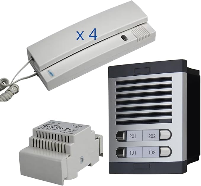 Automatische Türsprechanlage mit Analogsystem 4+n, für Gemeinschaften, komplett: Strassenschild, Tel