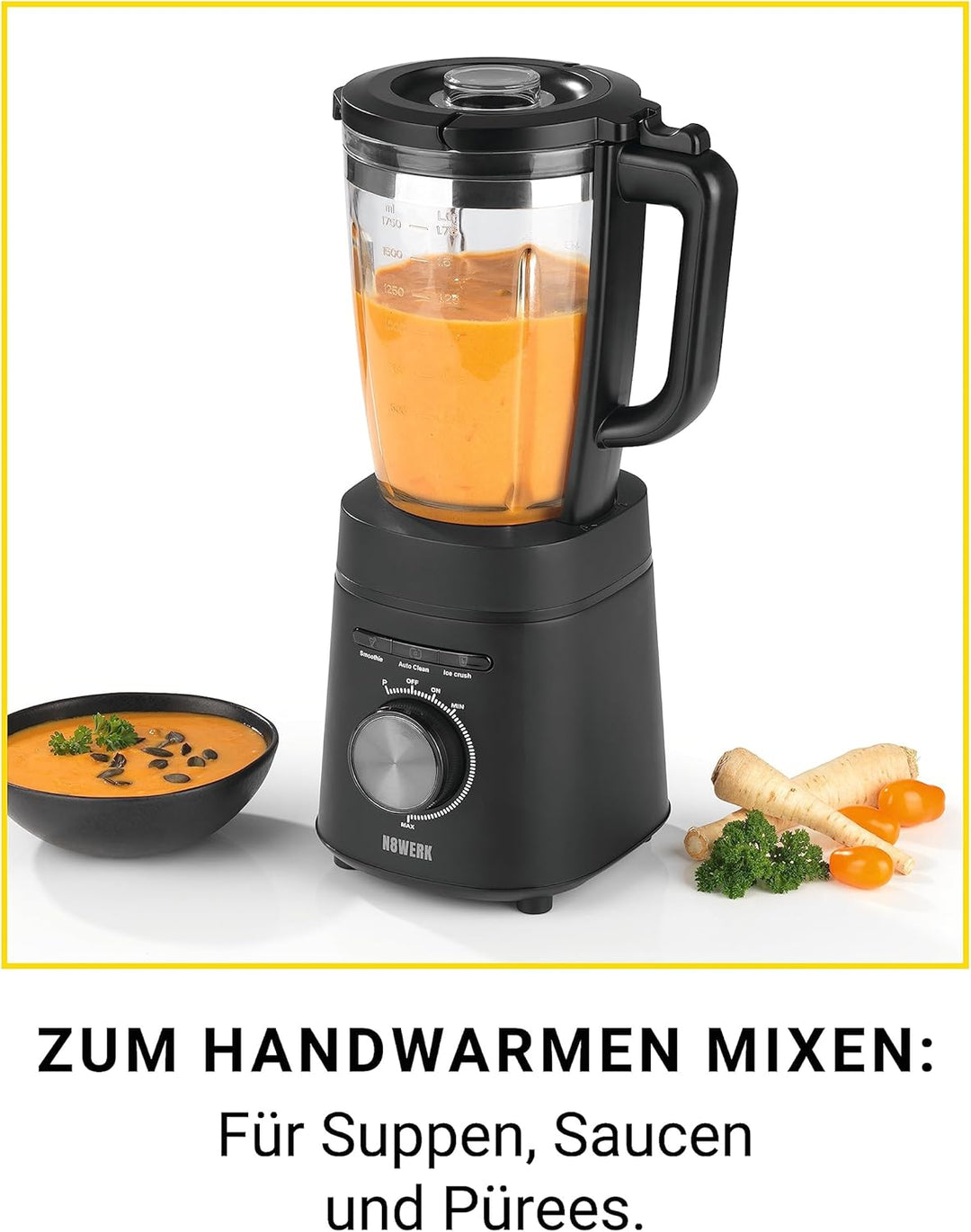 N8WERK Standmixer in der Midnight Edition | 3 Programme: Smoothie, Ice Crush, Auto Clean | 6-fach Ed