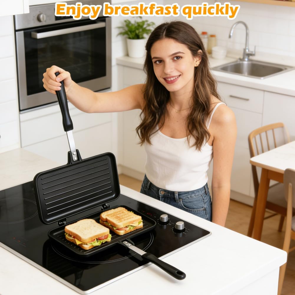 Sandwichmaker Camping, Aluminium Doppelseitige Sandwich Bratpfanne Antihaft Toastpfanne mit Hitzebes