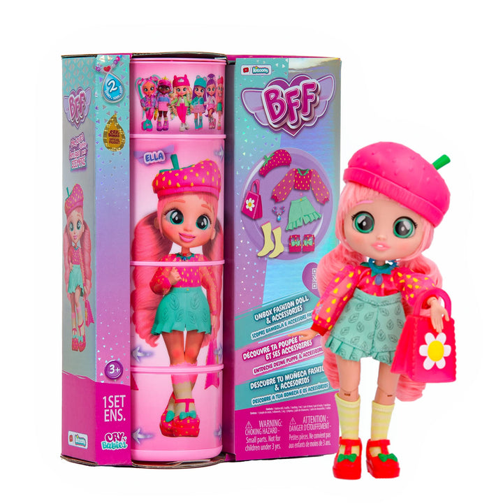 BFF by Cry Babies S2 Ella Modepuppe zum Sammeln mit Langen Haaren, Stoffkleidung und 9 Accessoires,