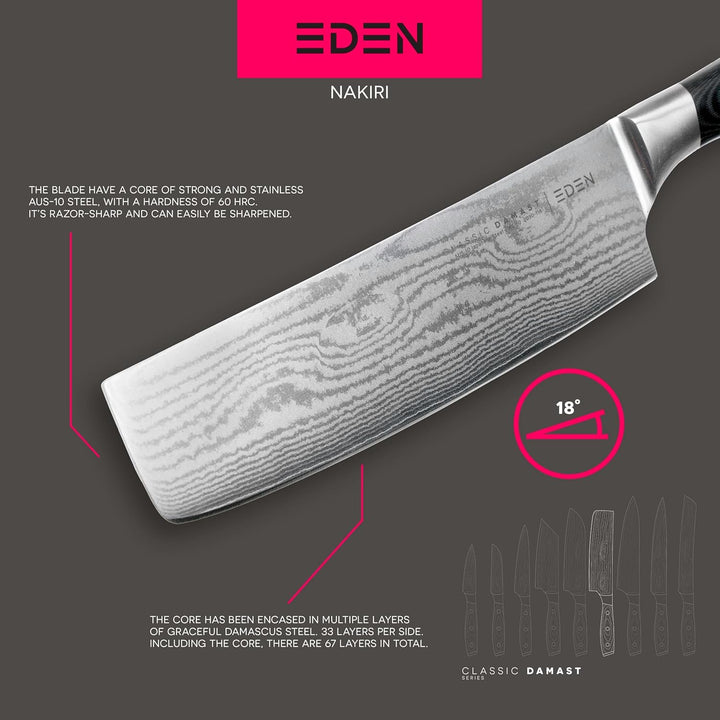 Eden Classic Damast Nakiri 16,5 cm Küchenmesser EQ2030-116 Japanisches Küchenmesser für Gemüse, Dama