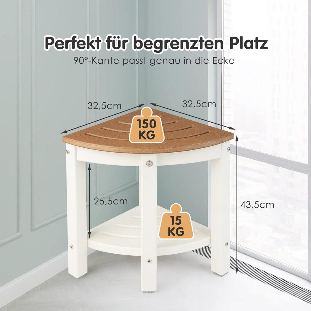 COSTWAY Duschbank Bad, Sitzbank mit Ablage, Badhocker Fächerförm, bis 165 kg belastbar, Badezimmerba