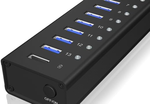 ICY BOX Box IB-AC6113 13-fach USB 3.0 Hub mit 12 V / 5 A Stromadapter, Aluminiumgehäuse und USB-Lade