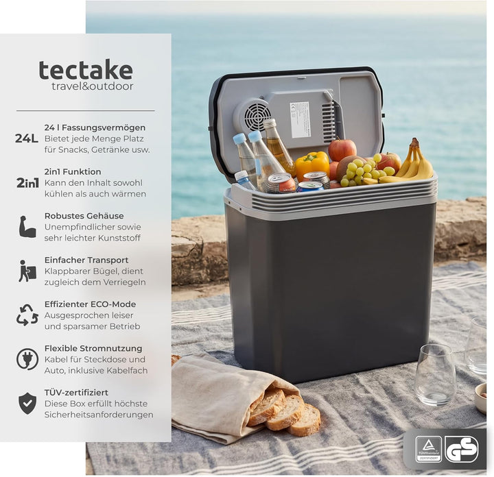 tectake® elektrische Kühl- und Wärmebox, 20 l Fassungsvermögen, mit ECO-Modus, Steckdosen- und Autoa