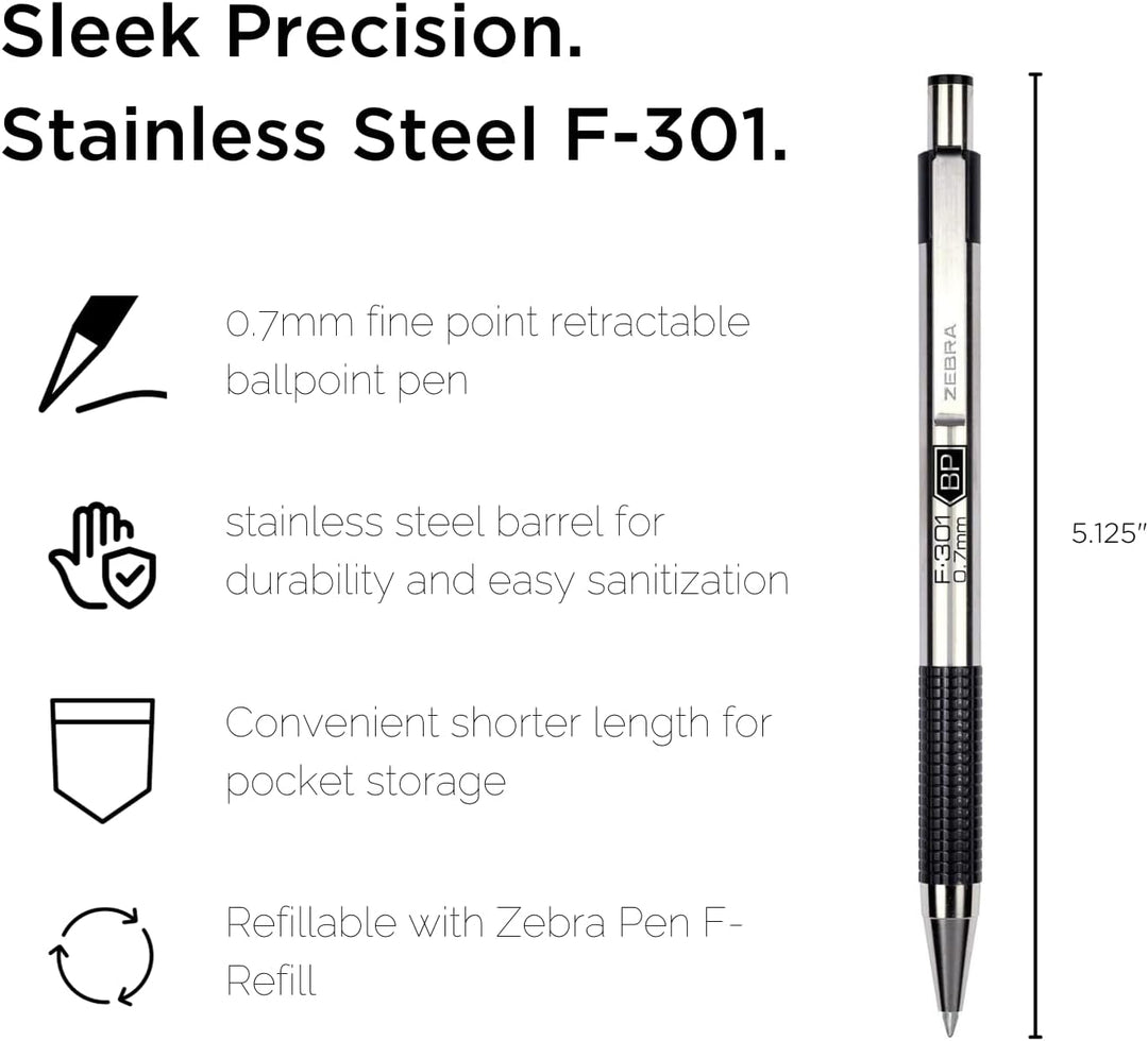 Zebra F-301 Compact Kugelschreiber Schwarz 0,7 mm 27411 6er Pack