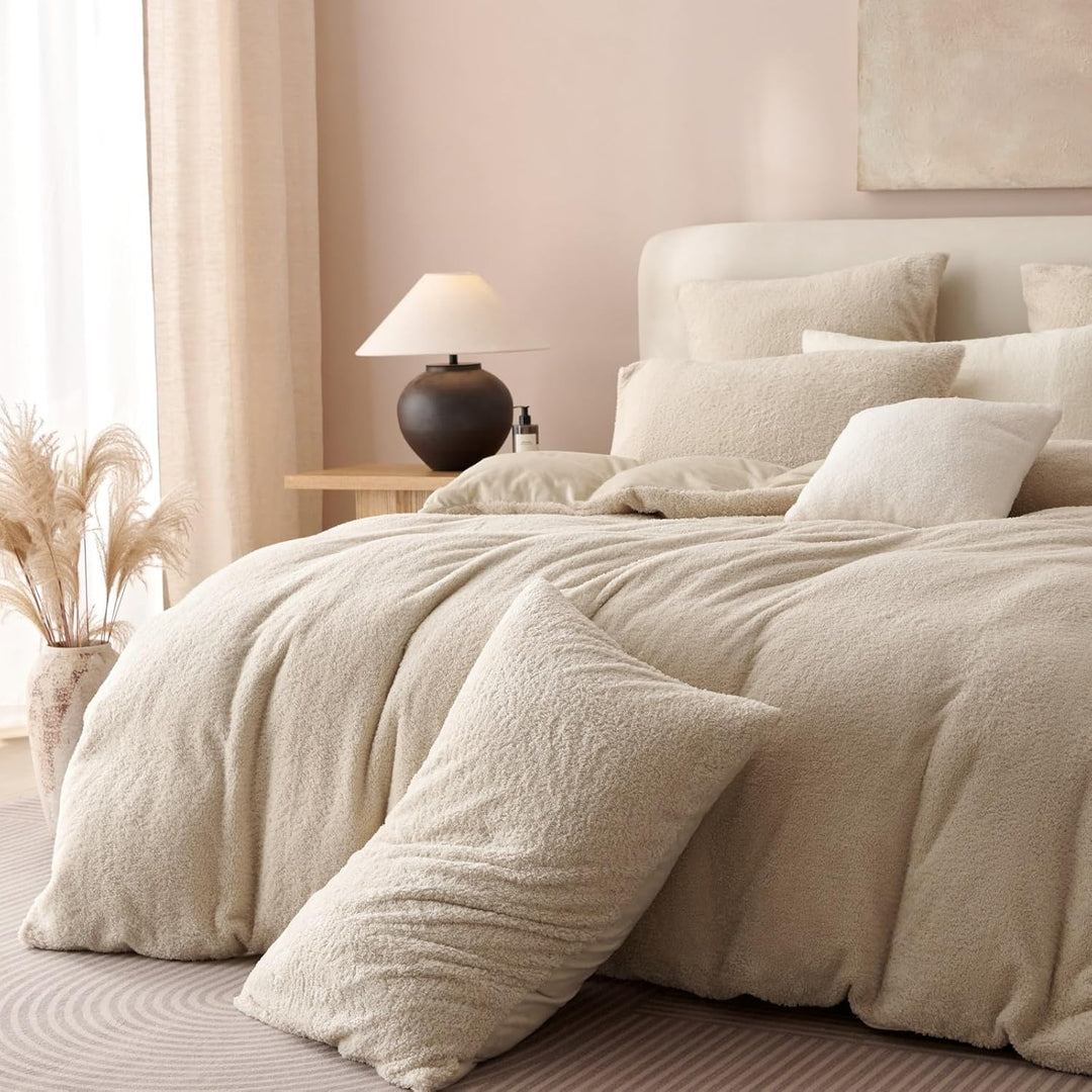 Freyamy Plüsch Bettwäsche 135x200cm 2teilig Beige Nicky Teddy Fleece Deckenbezug Flanell Cashmere To