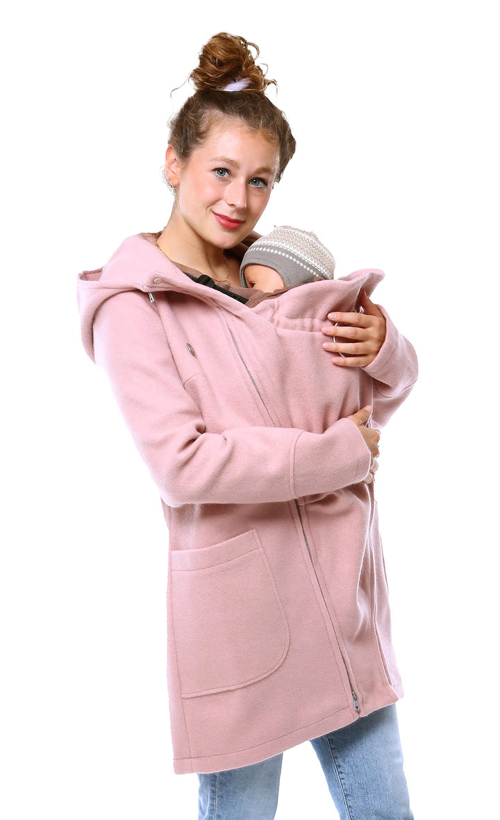 Viva la Mama - schicker Umstands- und Tragemantel für den Winter - VALENTIN M rosa - vorn tragen, M