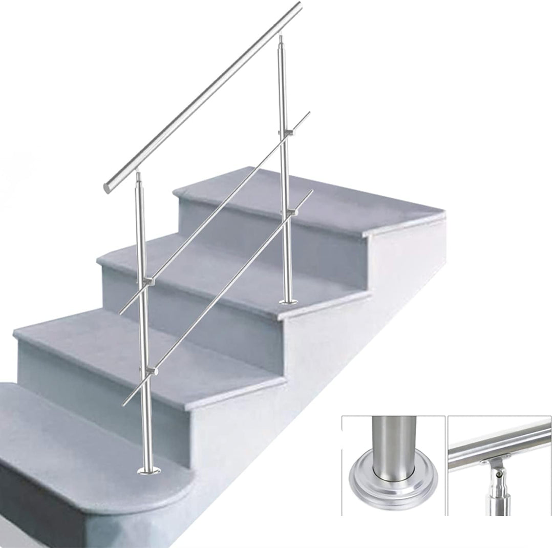 Tubiaz Edelstahl Handlauf Treppengeländer Geländer für Treppen Brüstung Balkon 80CM mit 2 Querstrebe