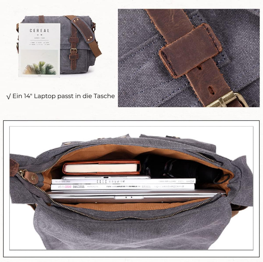 Eysee® Herren Canvas Schultertasche Umhängertasche 33cm (L) X 27cm(H) X 11cm(W) (Grau), Grau