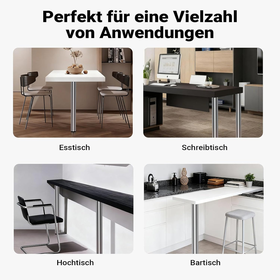 Wiltec Edelstahl Tischbein 4er Set Möbelfuss Verstellbar Ø60mm 870mm Chrom Chrom 870 mm, Chrom 870 m