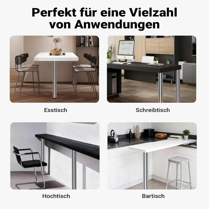 Wiltec Edelstahl Tischbein 4er Set Möbelfuss Verstellbar Ø60mm 870mm Chrom Chrom 870 mm, Chrom 870 m