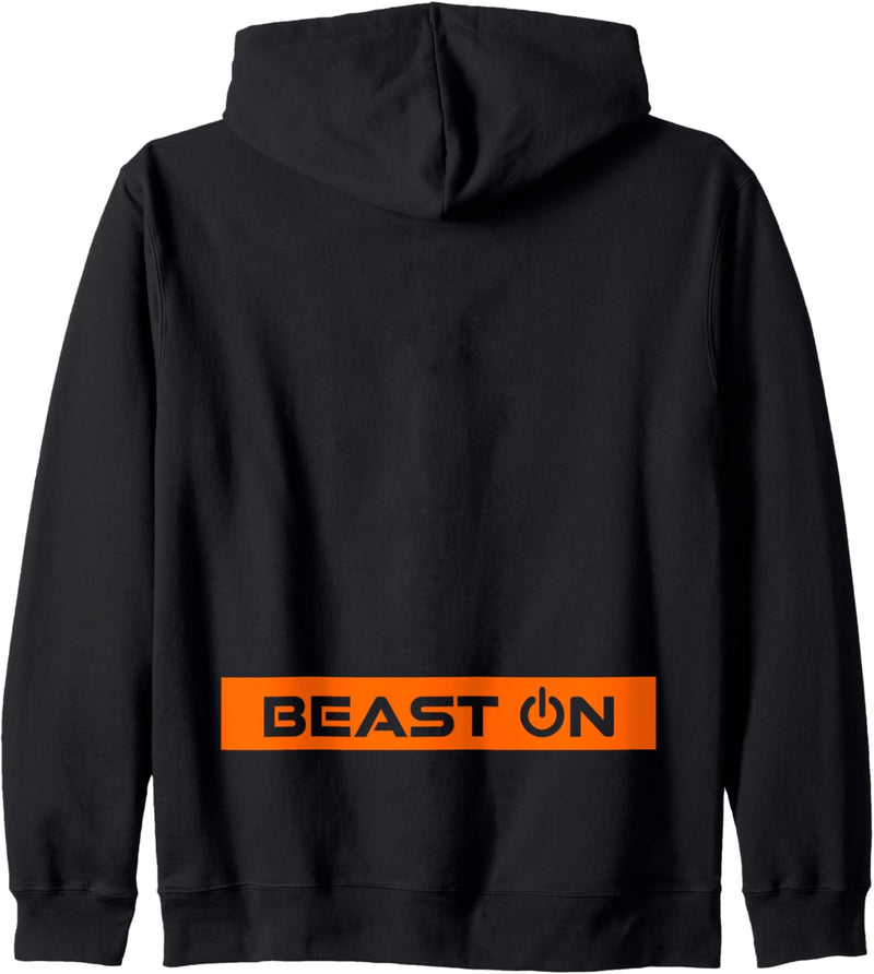 Beast ON Rücken Motiv orange Farbe Fitness Gym Motivation Kapuzenjacke