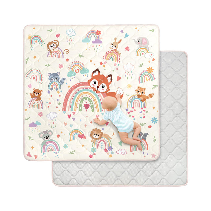 Spielmatte Baby 127×127cm mit Rutschfest, Extra Dicke 2cm Weiche Krabbelmatte Baby, Faltbar Krabbeld