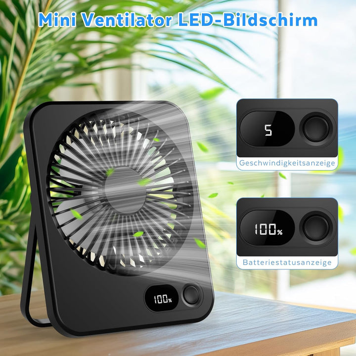 Klein Tischventilator,Leise Ventilator Akku 4000mAh 100 Geschwindigkeiten 180°Einstellbar Tragbarer