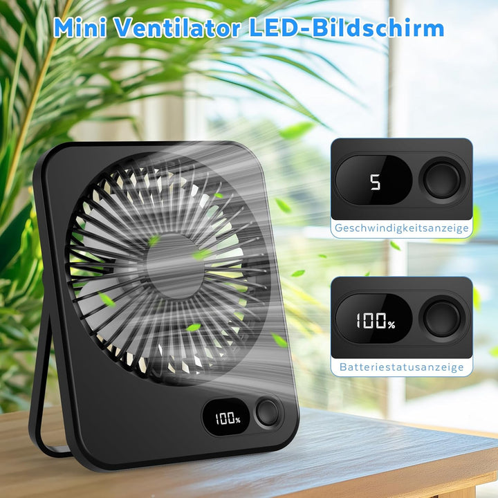 Klein Tischventilator USB Leise Ventilator Akku 3600mAh 5 Geschwindigkeiten 180°Einstellbar Tragbare