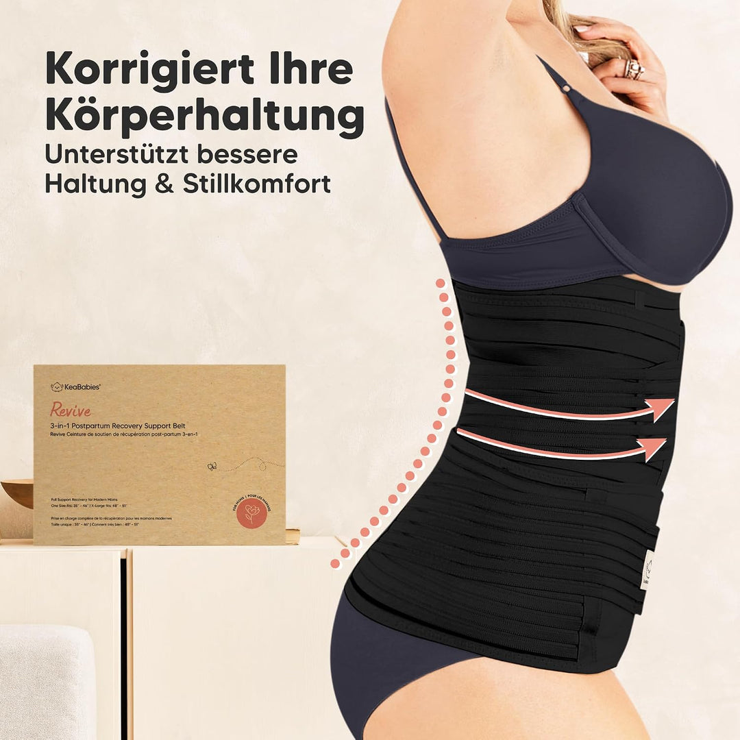 Grösse M KeaBabies 3 in 1 Postpartum Gürtel für Damen - Bauchgurt nach Geburt Kaiserschnitt - Rückbi