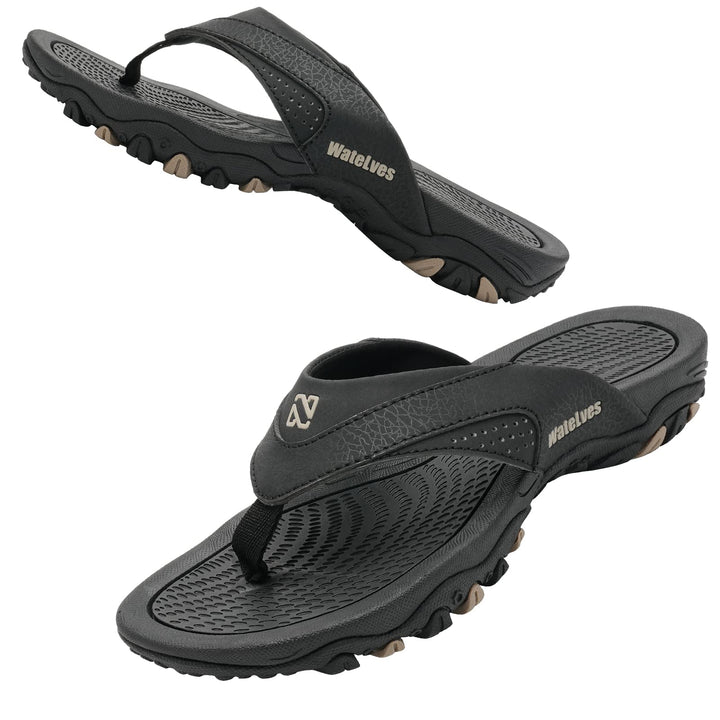 Herren Flip Flops Zehentrenner Leder mit Arch Support Sandalen Weich Leder Stoff Badelatschen Sommer