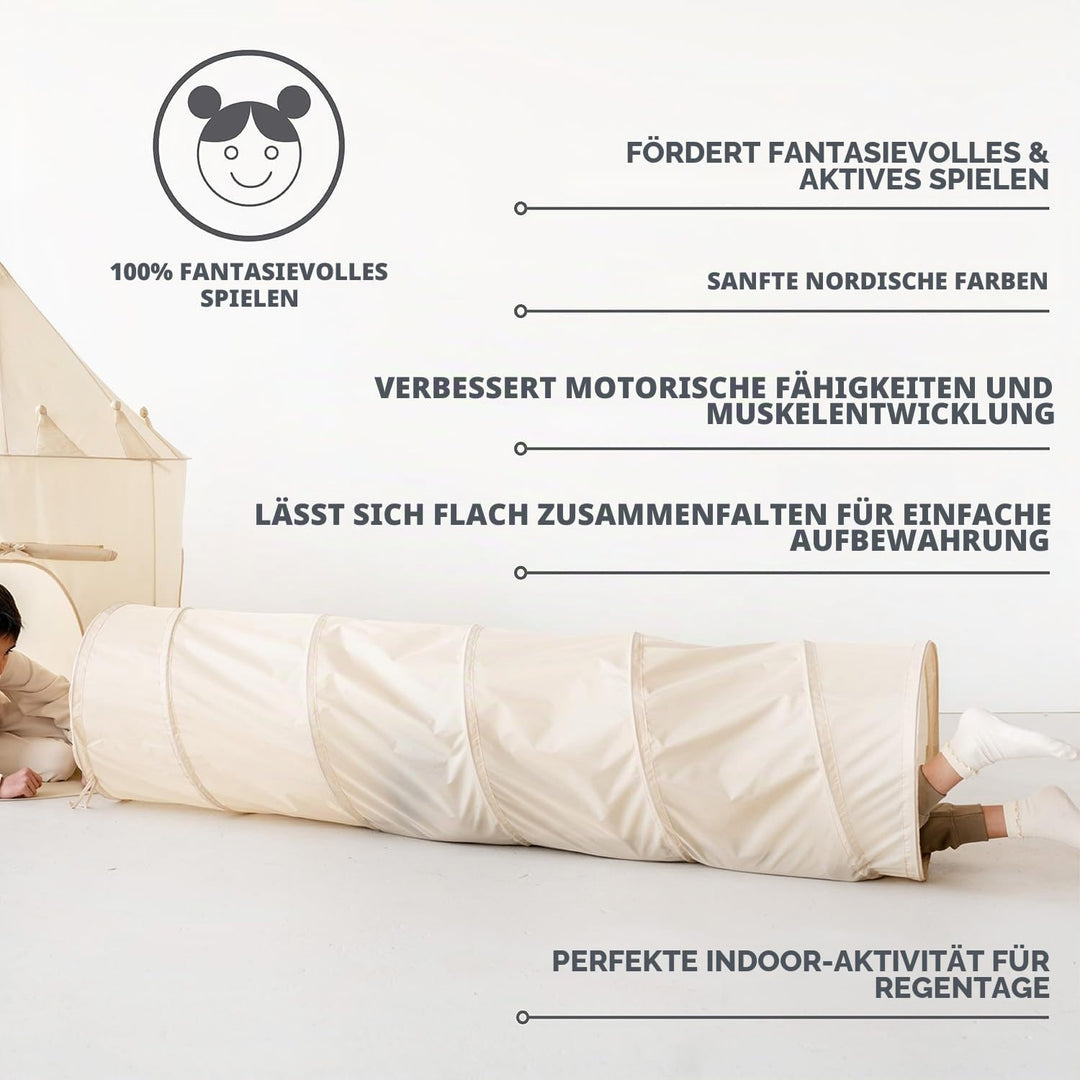 3 Sprouts - Krabbeltunnel für Kinder ab 1 Jahr – Spieltunnel Indoor &amp; Outdoor - Beige, Beige