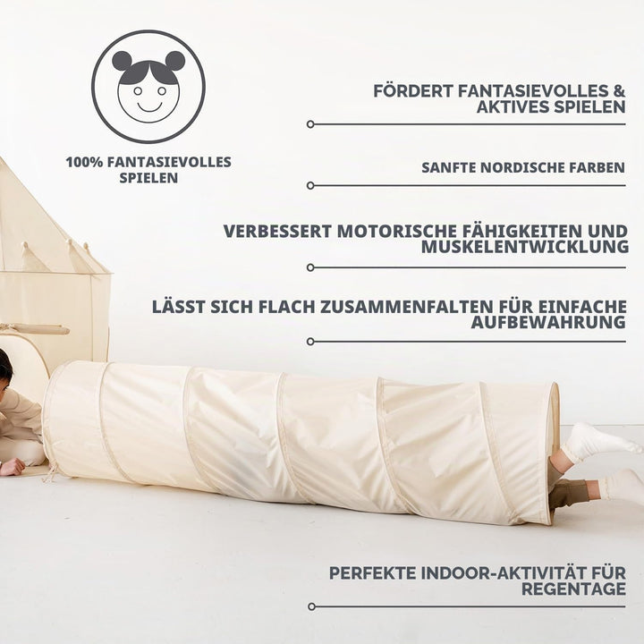 3 Sprouts - Krabbeltunnel für Kinder ab 1 Jahr – Spieltunnel Indoor &amp; Outdoor - Beige, Beige
