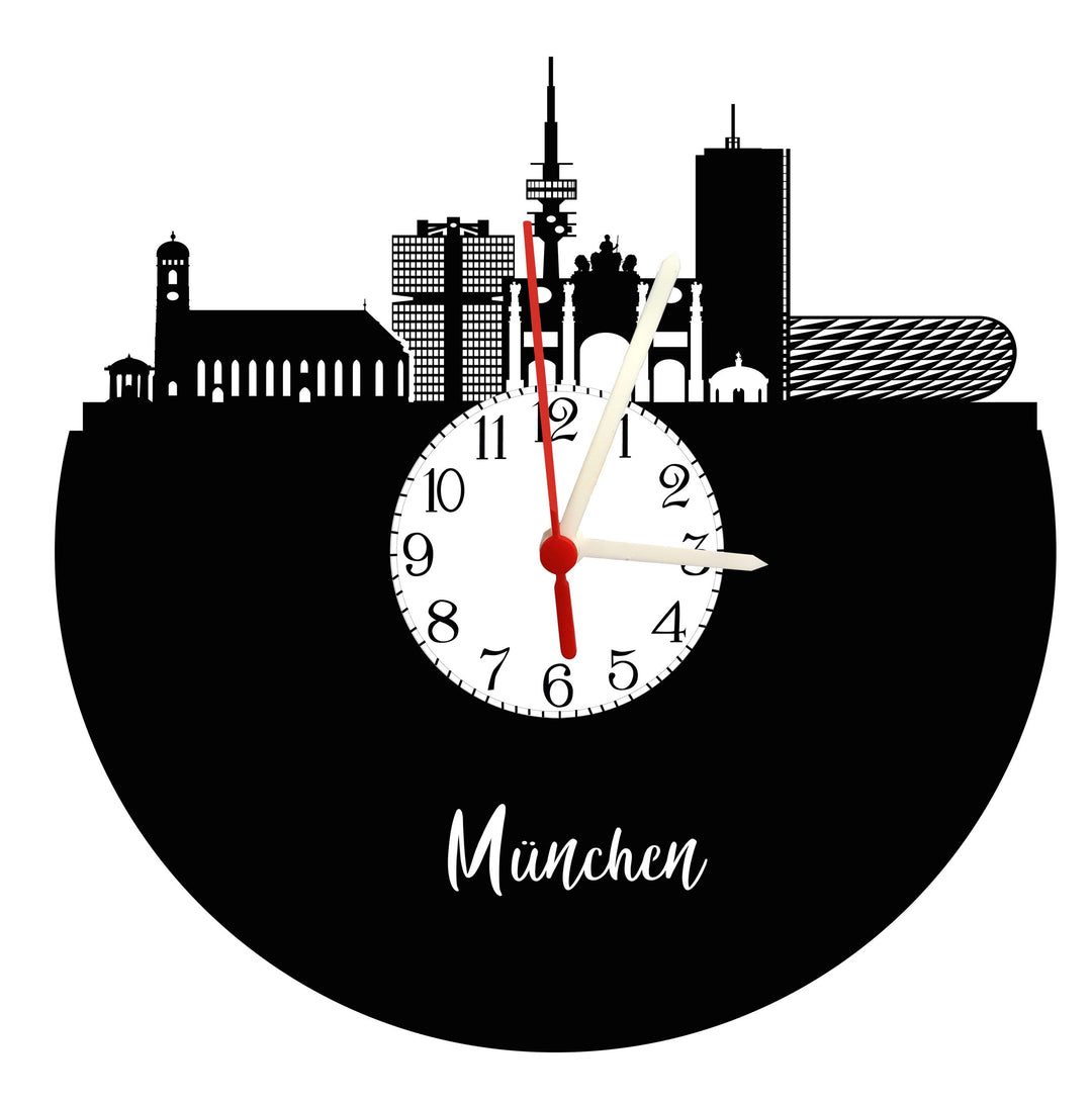 Wanduhr München Skyline mit Ziffernblatt, hochwertige Acrylglas Uhr mit lautlosem Quarzwerk, 3mm Stä